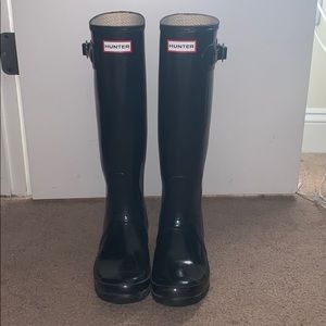 Hunter original tall glossy rain boots in black